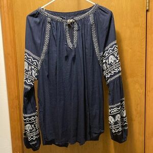 Navy Blue Embroidered Women's Top